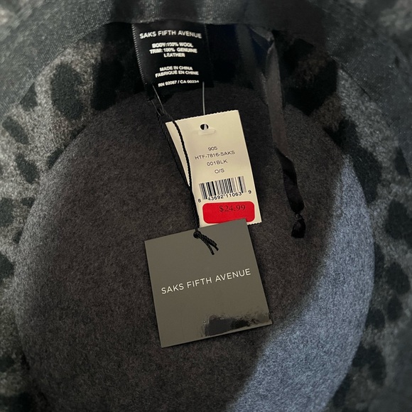 Saks Fifth Avenue Black Leopard Hat - Picture 2 of 2